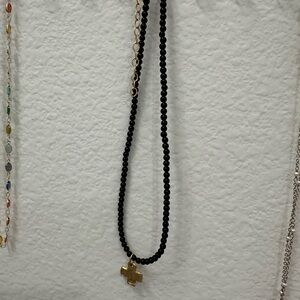 Susan Shaw black and gold cross beaded necklace